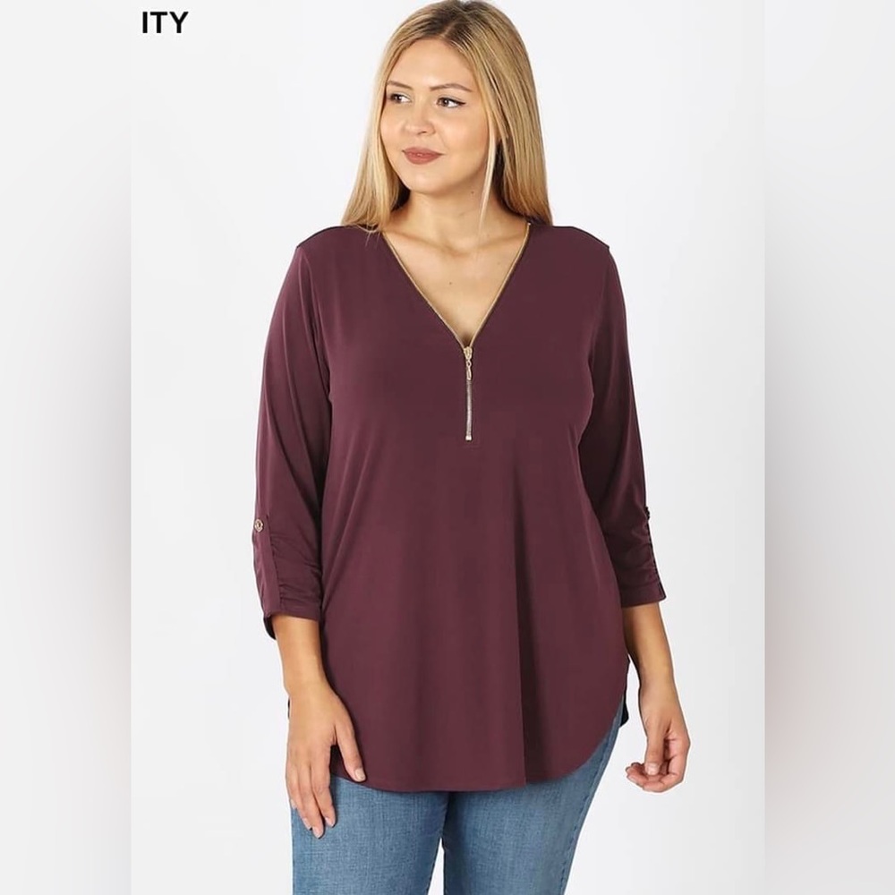 Zenana Eggplant Zipper Top